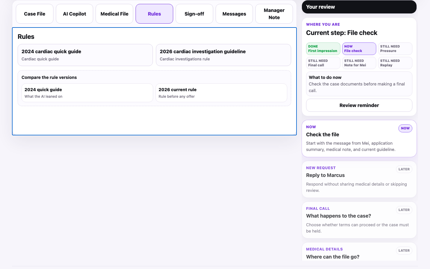 HarbourLife underwriting review console preview.